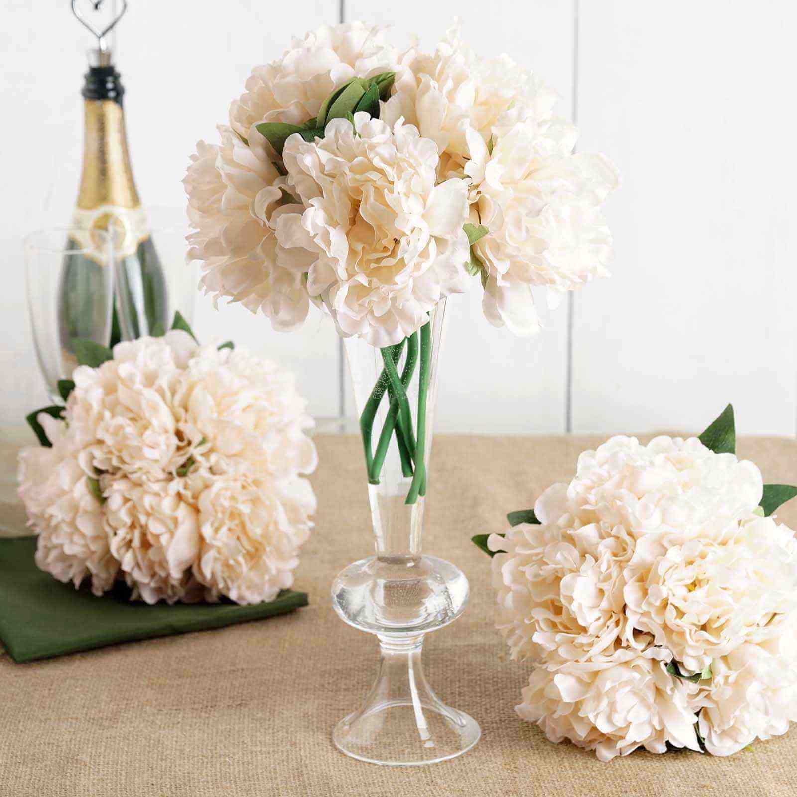 Blush Cream Real Touch Artificial Silk Peonies Flower Bouquet 11