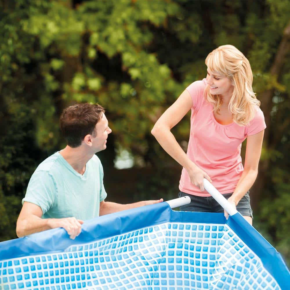 INTEX 14.75 ft. x 7.3 ft. x 33 in. Rectangular Frame Above Ground Swimming Pool, Blue 28273EH