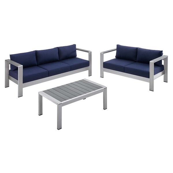 Shore Sunbrella Fabric Outdoor Patio Aluminum 3 Piece Set