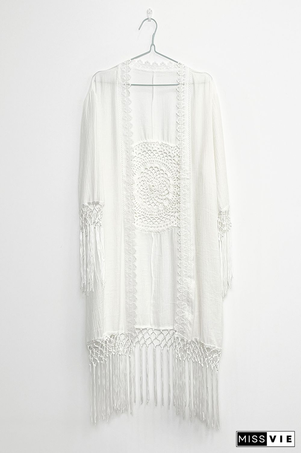 White Hollow Out Tassle Beach Cover Up