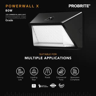 PROBRITE 250W Equivalent Integrated LED Bronze Outdoor Commercial Refractor Wall Pack Light 10000 Lumens 4000K Dusk-to-Dawn PRWX80-H-PC-4K-BZ