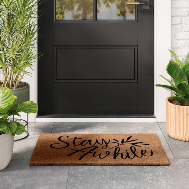 Stay Awhile Coir Doormat Natural