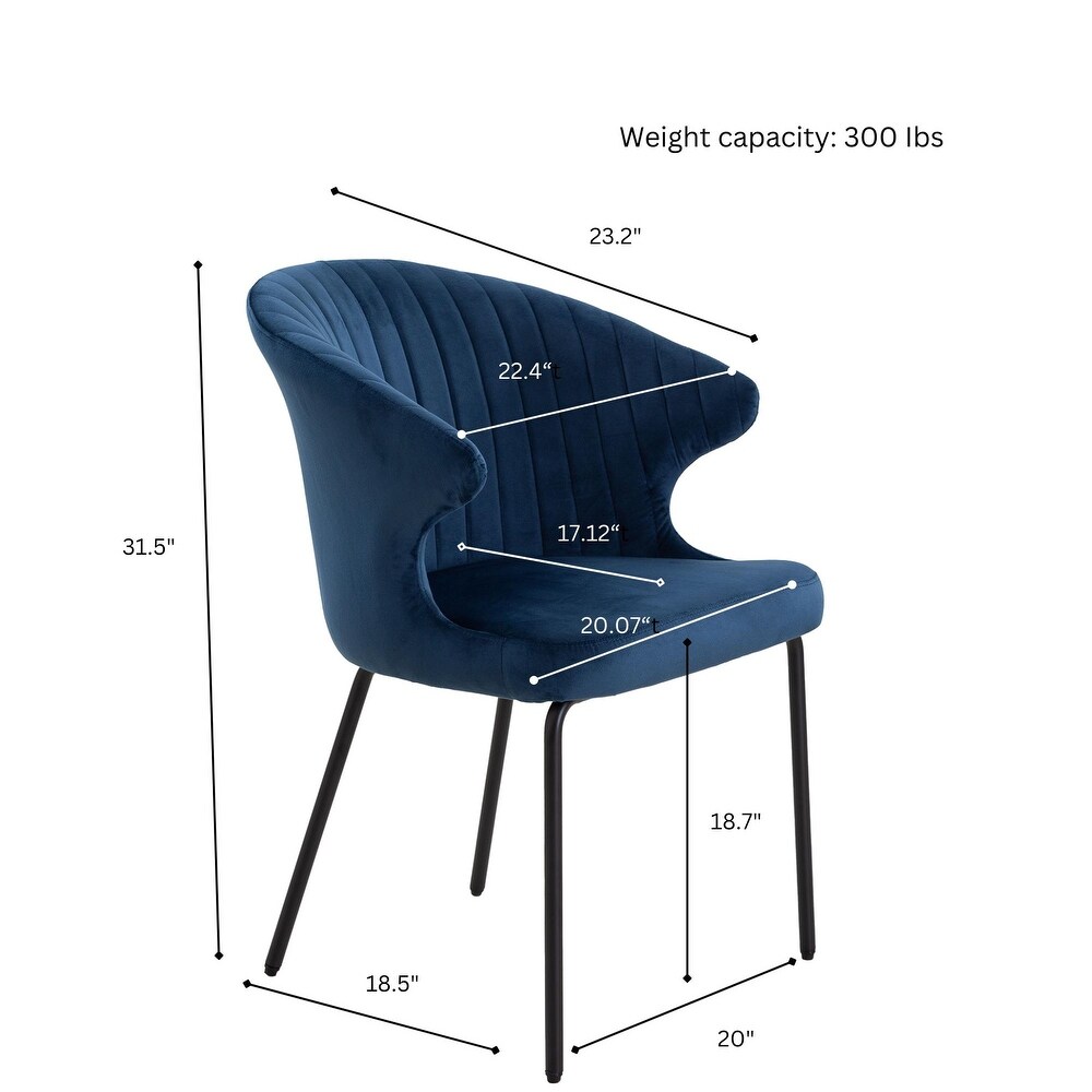 KOSSMAI Set of 2 Upholstered Fabric Tufted Strip Dining Side Barrel Chair Blue