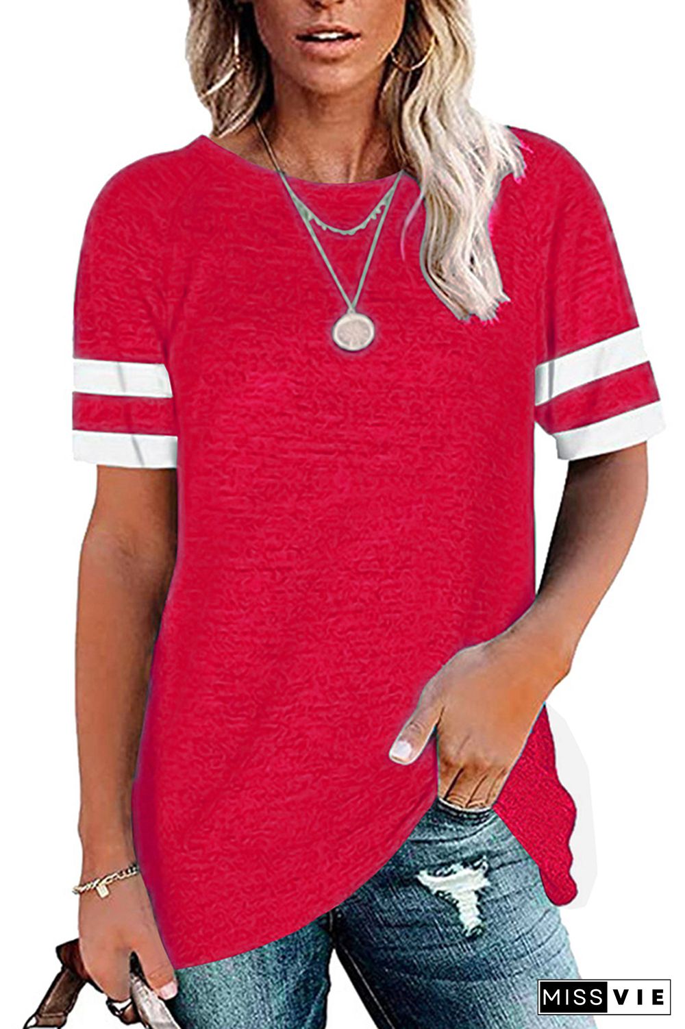 Red Round Neck Short Sleeve T-shirt