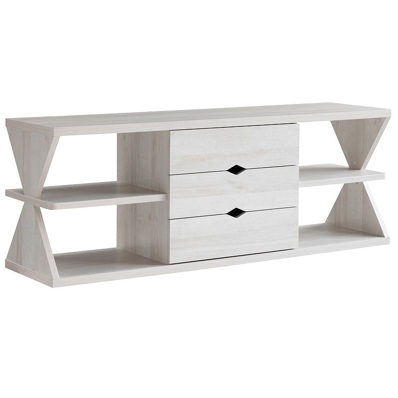 FC Design White Oak Whimsical Leg Design TV Stand with 4 shelves and 3 Drawers