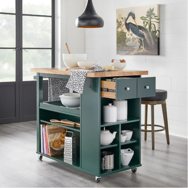 angelo:HOME Kitchen Island/Cart - Boston (Green)