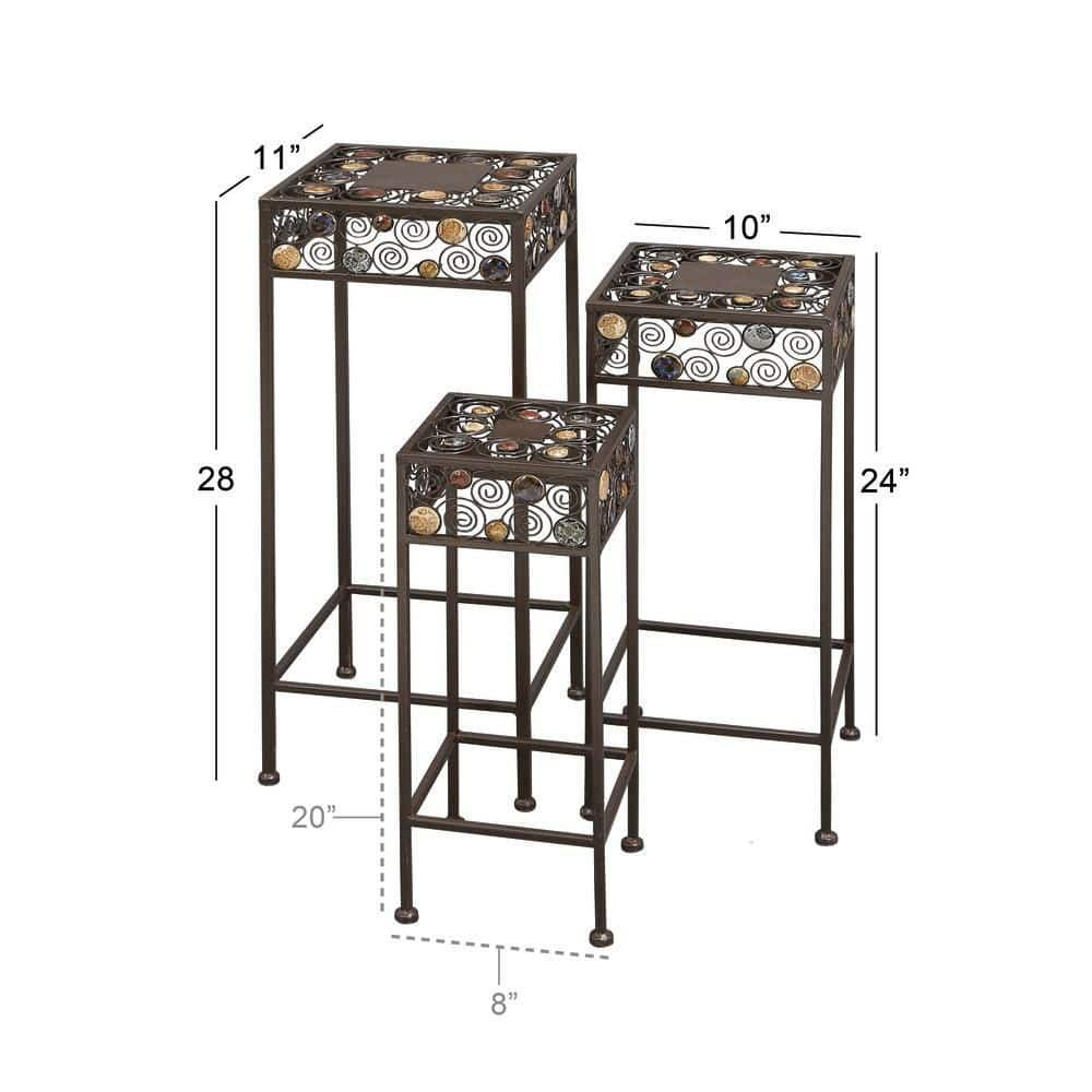 Litton Lane Large Black Metal Scroll Jeweled 3 Tier Plantstand (Set of 3) 61531