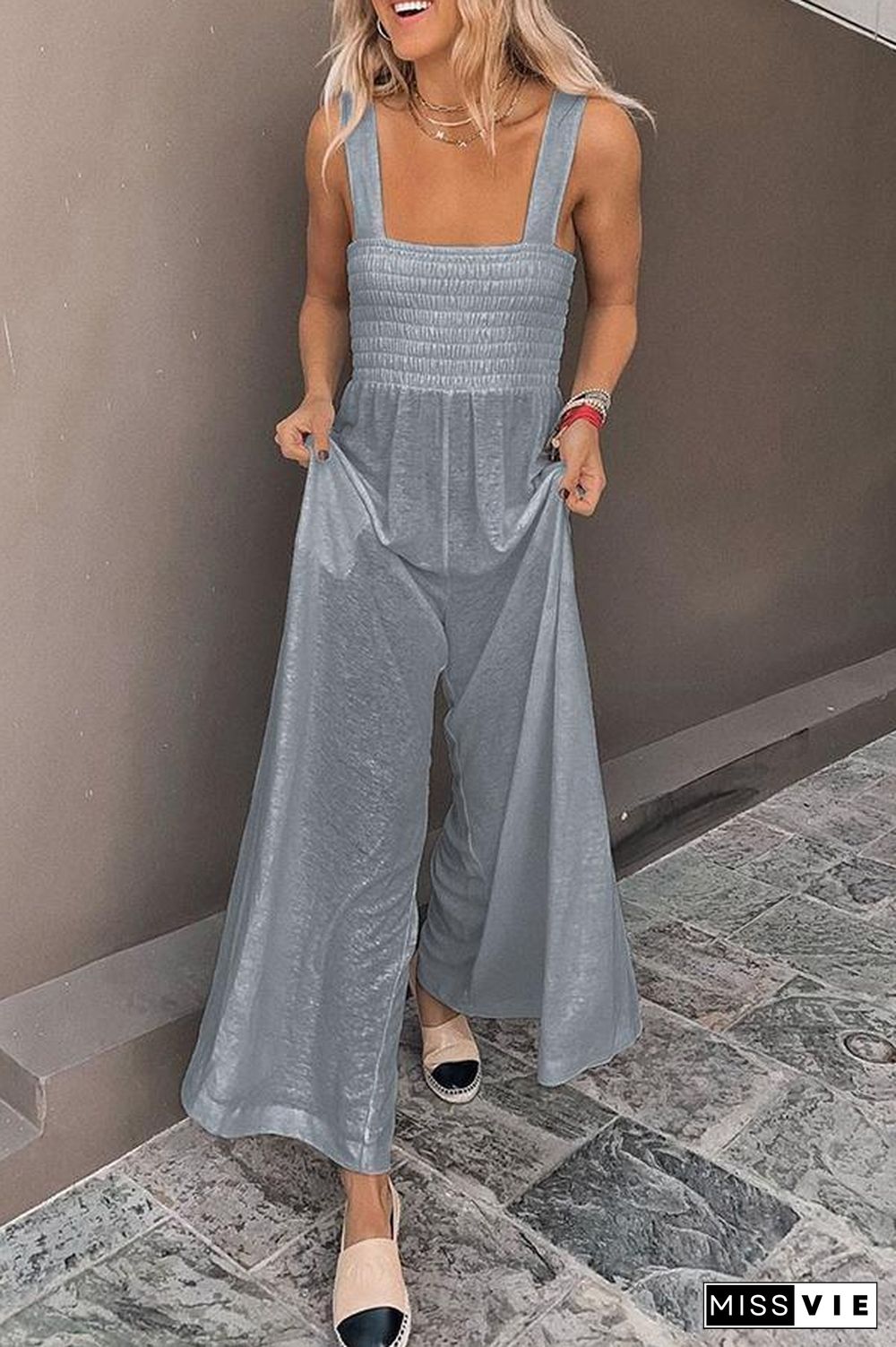 Solid Color Square Neck Wide-leg Jumpsuits (4 Colors) P15078