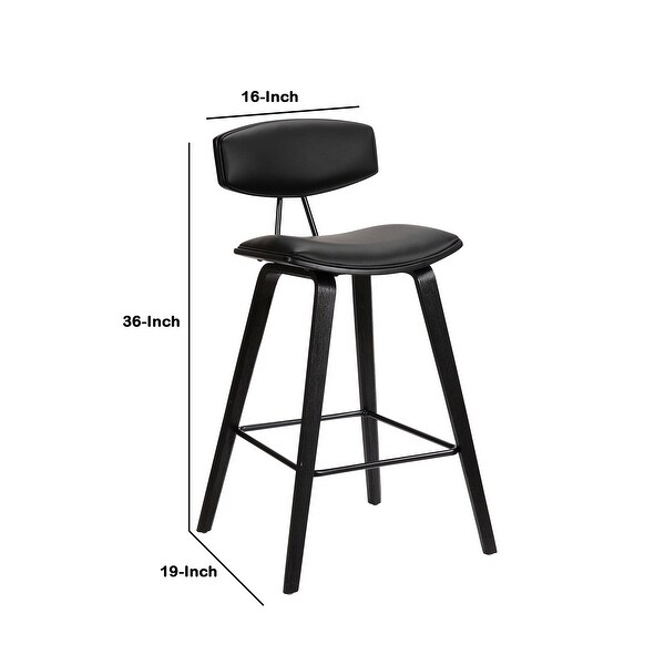 Counter Height Wooden Bar Stool with Curved Leatherette Seat， Black