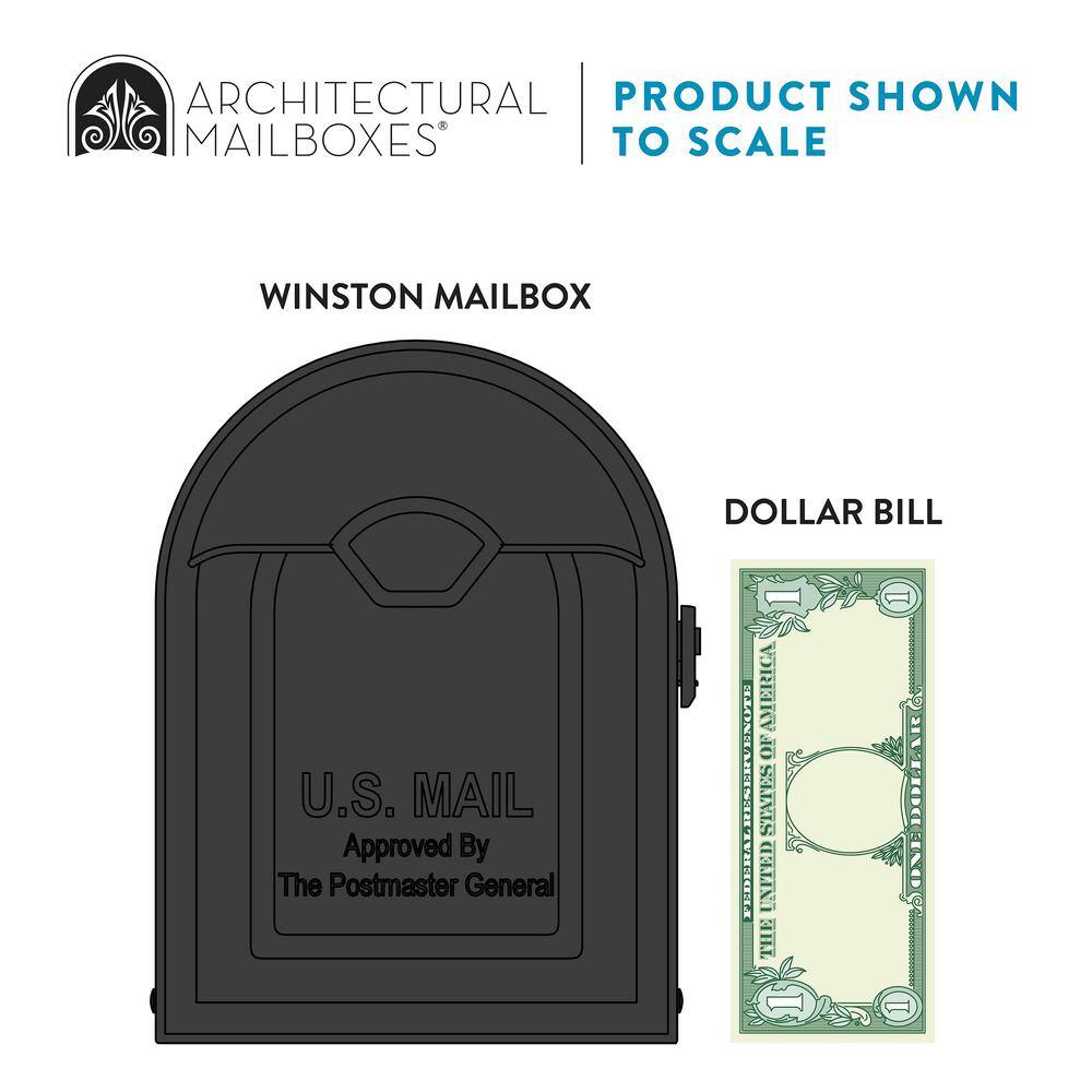 Architectural Mailboxes Winston Black Large Steel Post Mount Mailbox with Nickel Flag 8830B-10