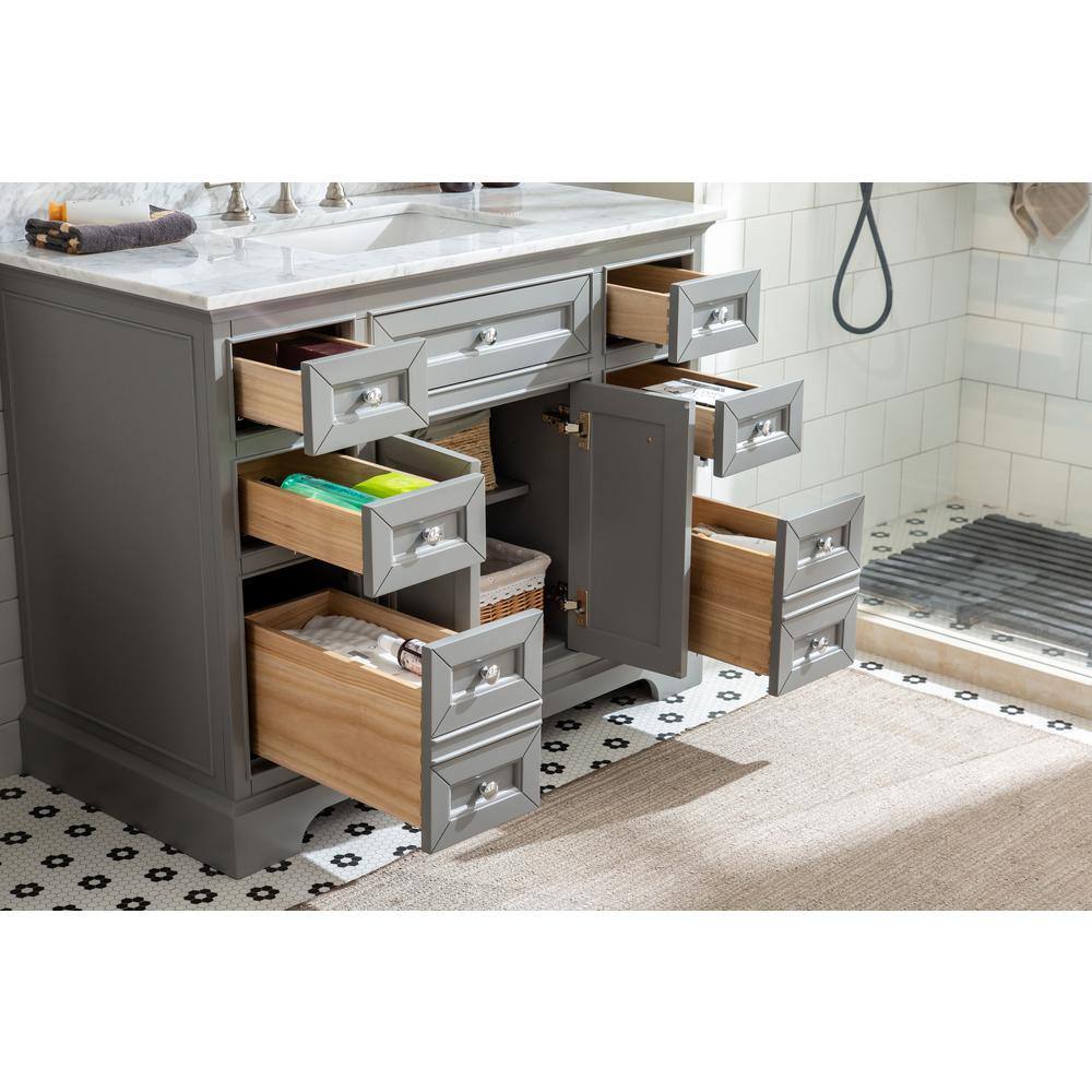 Ari Kitchen and Bath South Bay 43 in. Single Bath Vanity in Gray with Marble Vanity Top in Carrara White with White Basin AKB-SOUTH-43-GR