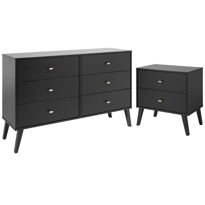 Home Square 2-Piece Set with Modern 2-Drawer Nightstand 6-Drawer Double Dresser