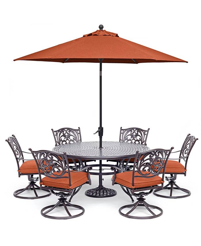 Furniture Chateau Outdoor Aluminum 7-Pc. Set (60 Round Dining Table and 6 Swivel Rockers)