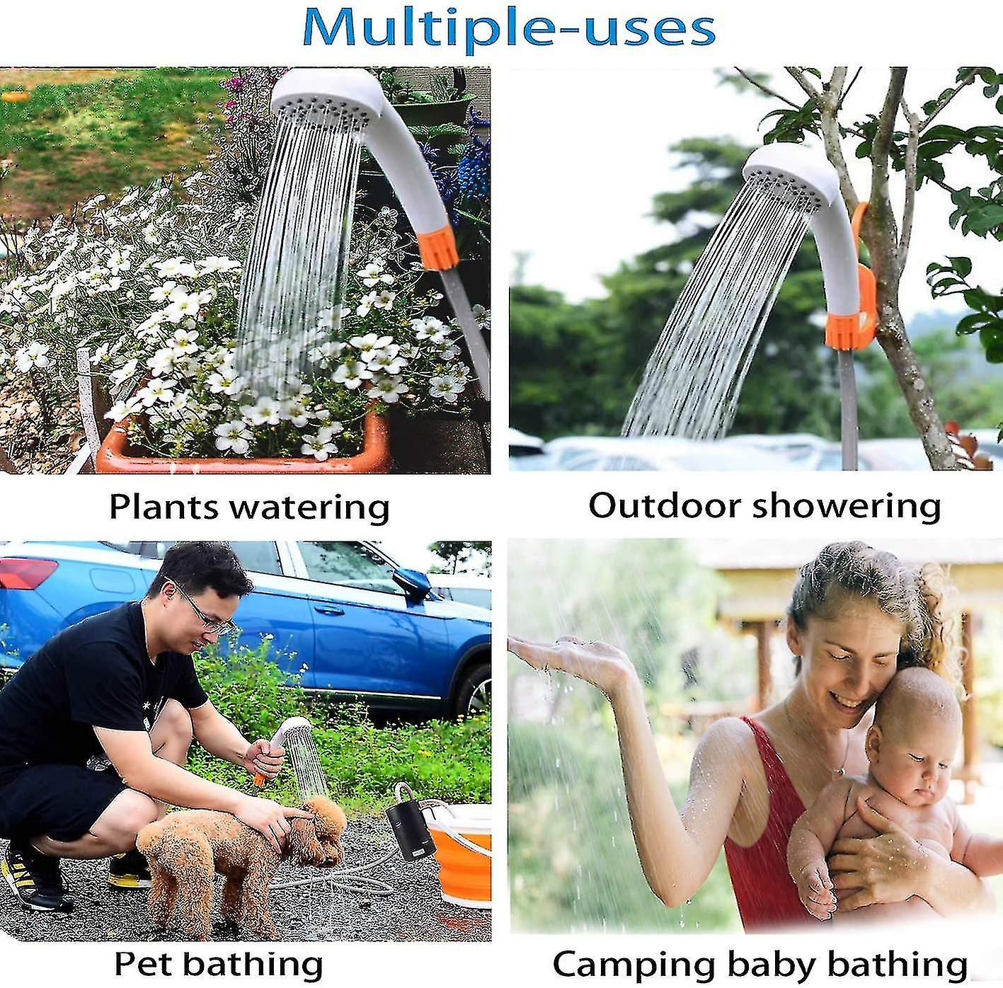 Portable Outdoor Shower， 2 Flow Mode， 4400mah Battery Powered Shower Pump_happyshop