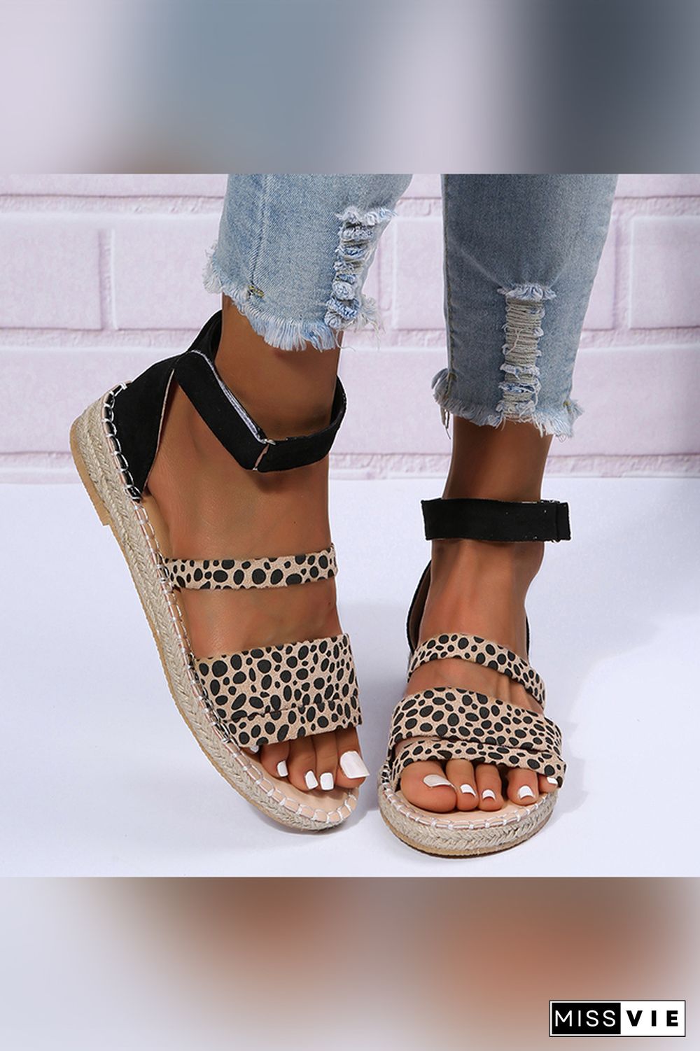 Leopard Print Strappy Flat Sandals Wholesale