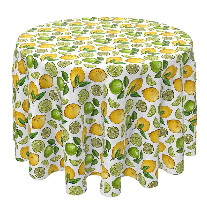 Round Tablecloth， 100% Cotton， 60 Round， Lemons and Limes