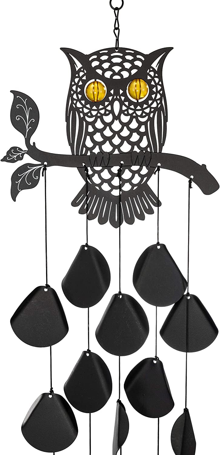 Dawhud Direct | Vp Home Tribal Owl Outdoor Garden Decor Wind Chime Black