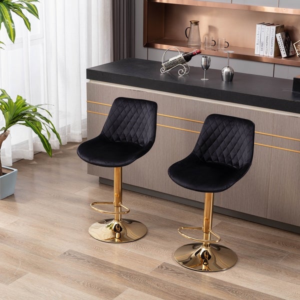 Set of 2 Bar Stools，with Chrome Footrest and Base Swivel Height Adjustable