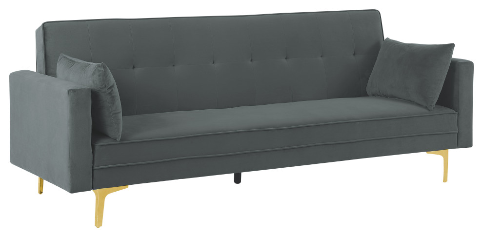 Siena Velvet Convertible Sleeper Sofa With Pillows  Gray   Midcentury   Sleeper Sofas   by CAROLINA CLASSICS  Houzz