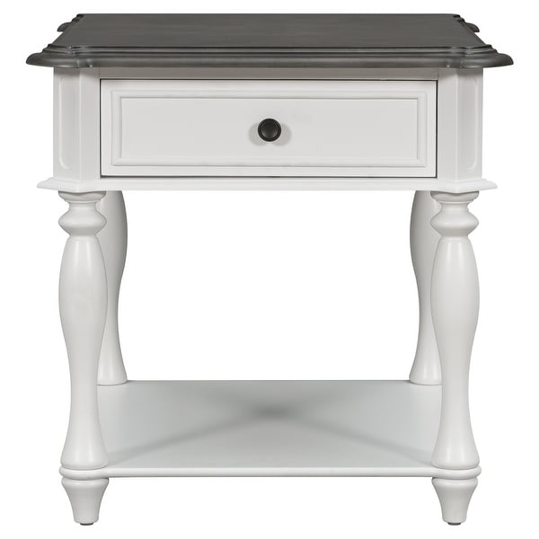 Classic Two-Tone End Table with Open Shelf and Storage Drawer for allway， Foyer， Den， Living Room