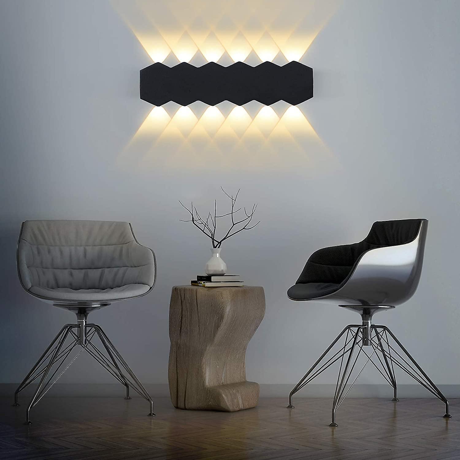 12W LED Indoor Wall Light Black Modern Lamp， Up Down Spot Aluminum Wall Lamp Warm White Light 3000K，