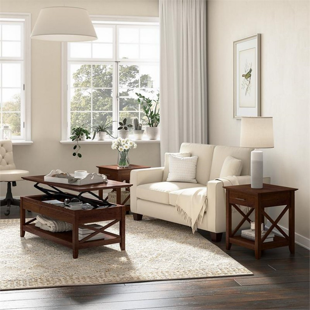 Key West Lift Top Coffee Table with End Tables in Bing Cherry   Engineered Wood   Coffee Table Sets   by Homesquare  Houzz