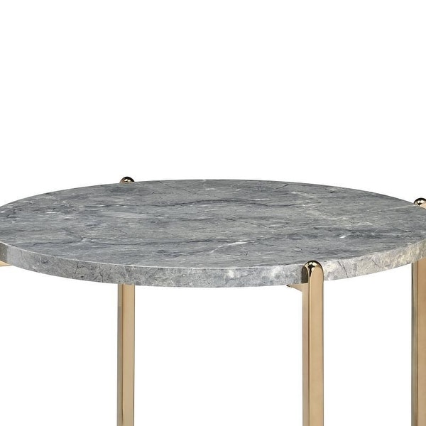 Modern Style End Table， Faux Marble and Champagne Finish