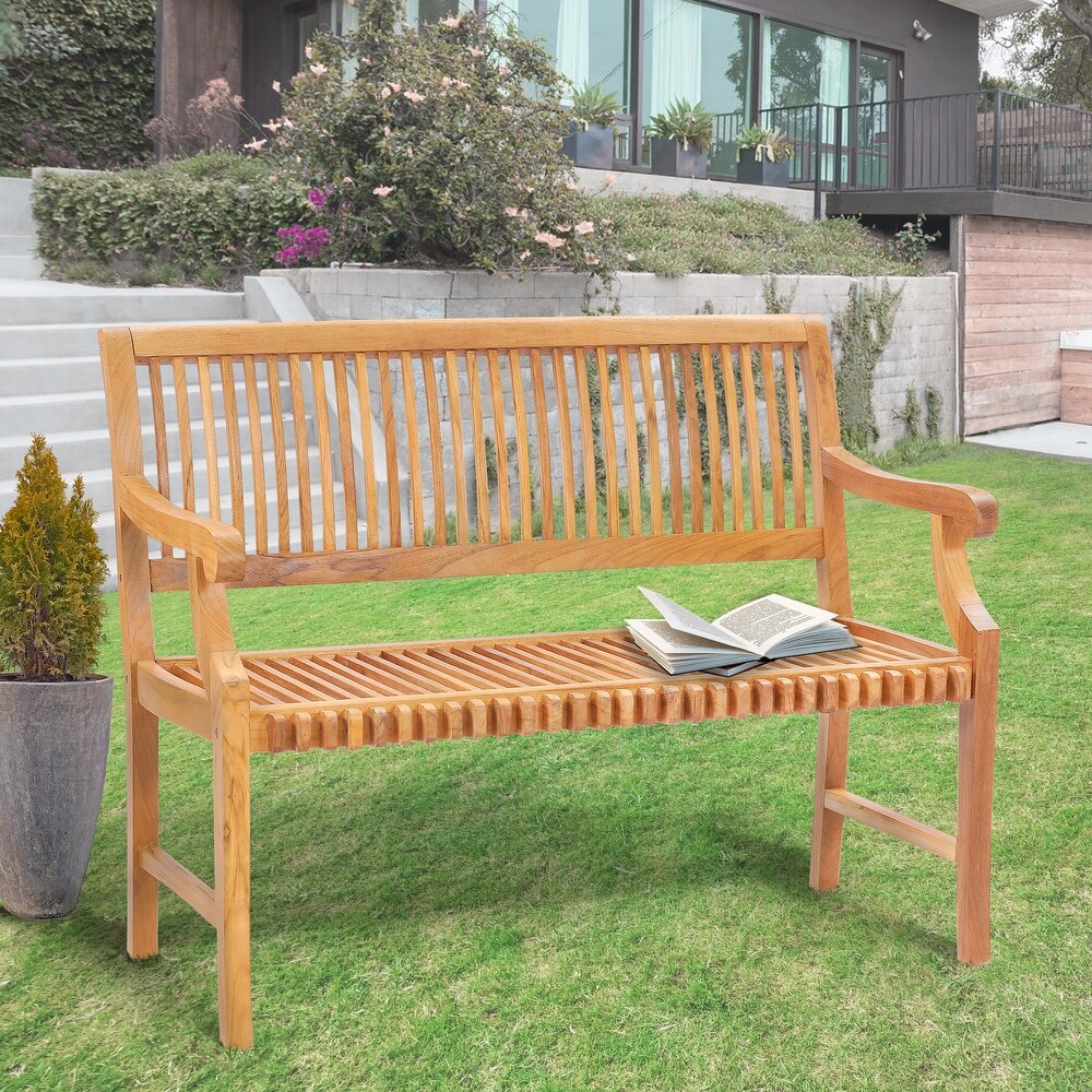 Chic Teak Castle Outdoor Teak Wood Patio   Garden Bench with Arms  4 foot