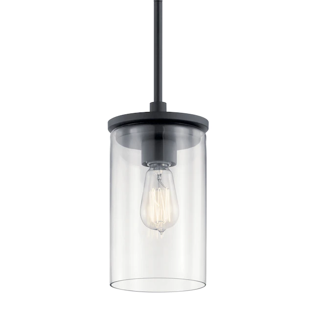 Kichler 43996BK Crosby Black Modern/Contemporary Clear Glass Cylinder Mini Pendant Light