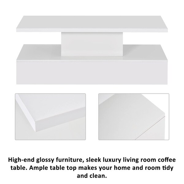 LED Coffee Table Rectangle White Modern Living Room Tables High Gloss Center Table - as picture