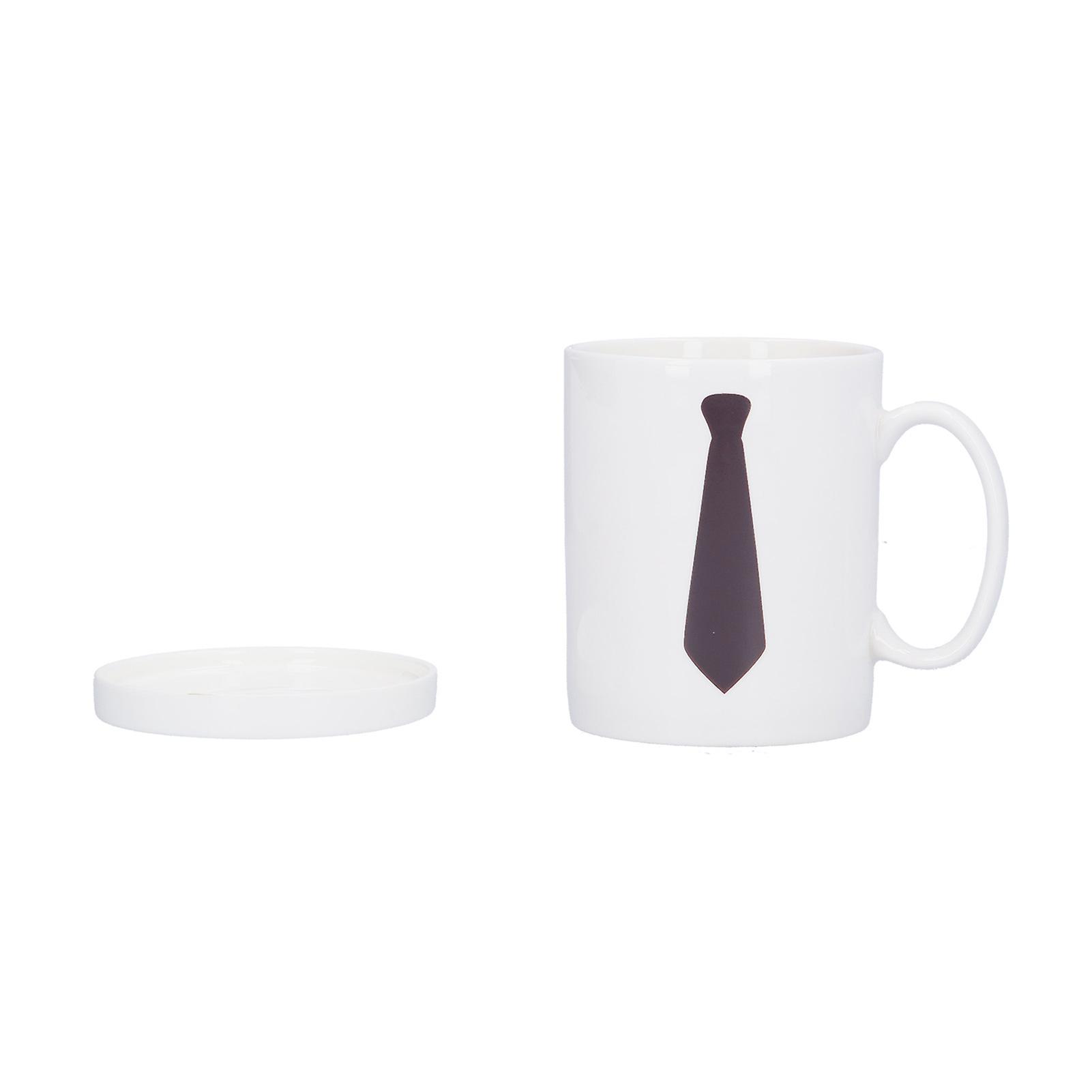 Necktie Pattern Color Changing Cup Thermo‑Sensitive Coffee Mug with Cover for Home Office