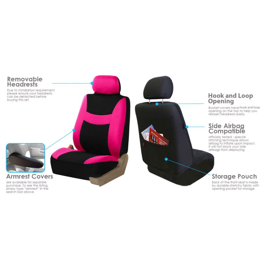 FH Group Car Seat Covers Light and Breezy Flat Cloth， Full Set w/ Trimmable Vinyl Floor Mats