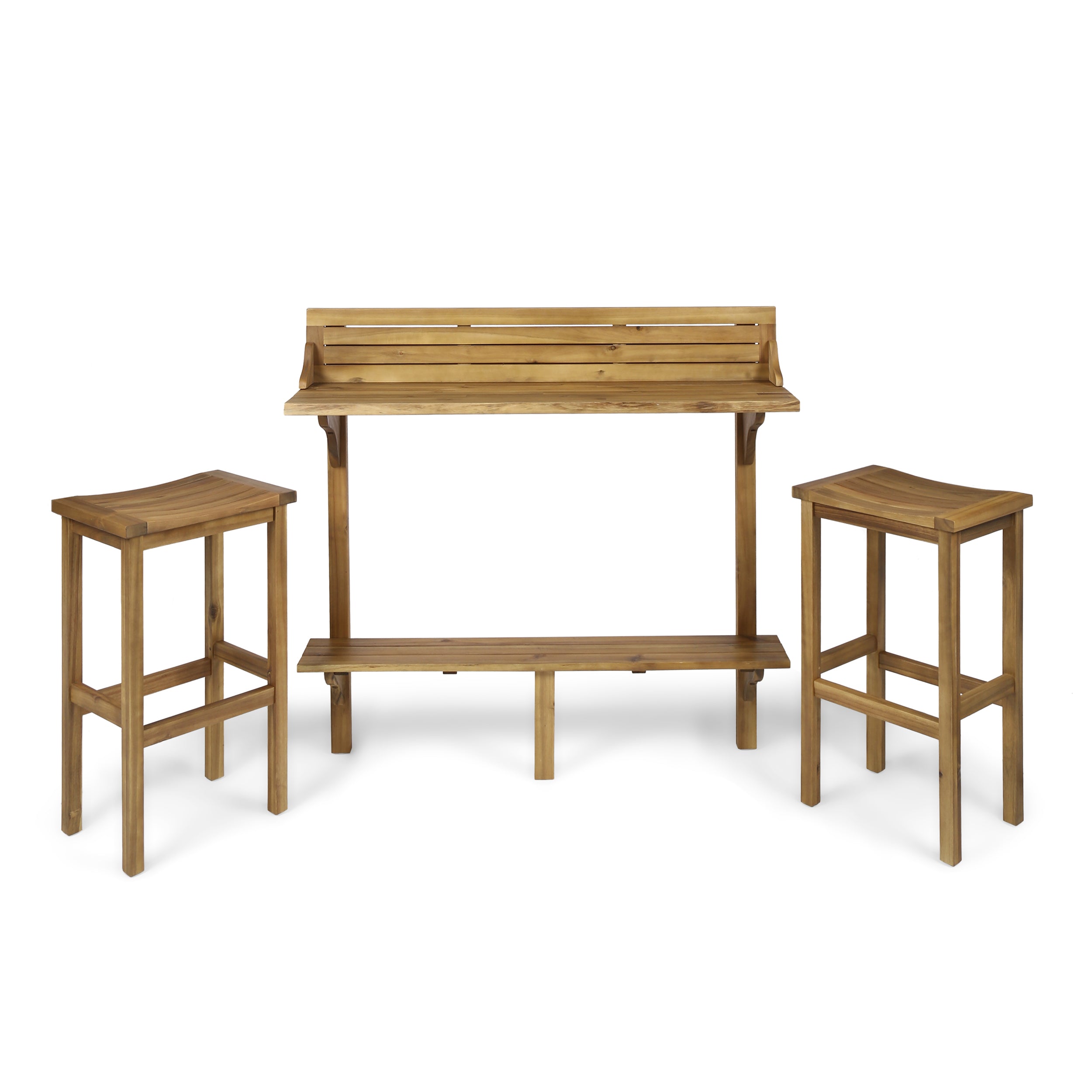 Pensacola Outdoor 3 Piece Acacia Wood Balcony Bar Set