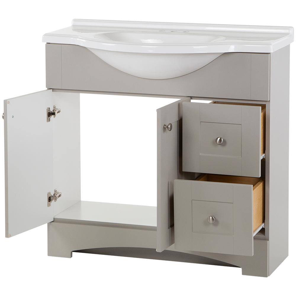 Glacier Bay Del Mar 37 in. W x 18.78 in. D Bath Vanity in Gray with Cultured Marble Vanity Top in White with Belly Bowl Sink DM36P2-KG