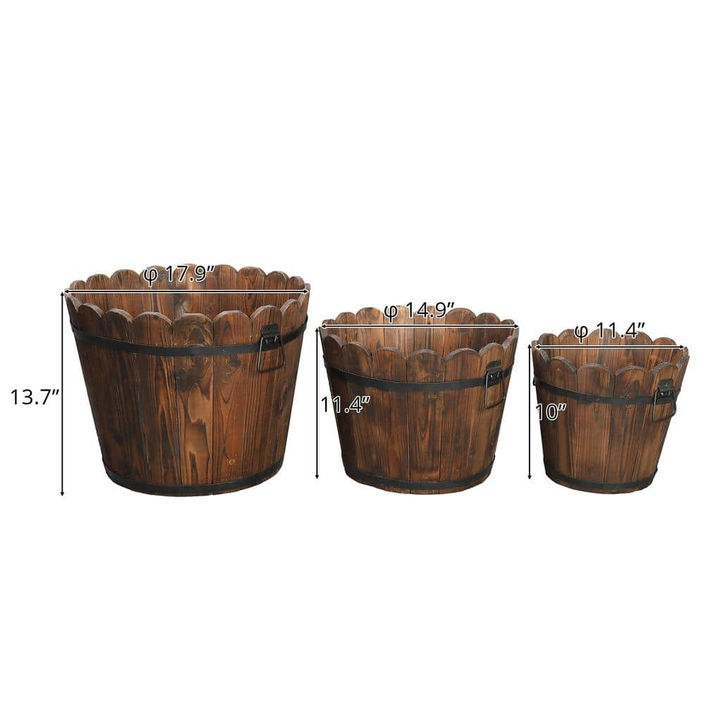 Karl home 18 in. Carbonized Solid Wood Planter Bucket Pot (Set of 3) 504660956382