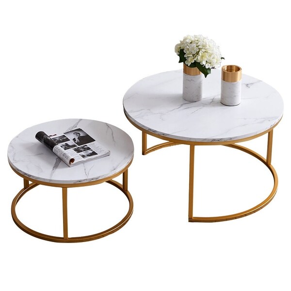 Modern Coffee Table Side Table，Gold Metal Frame with Marble Color Top