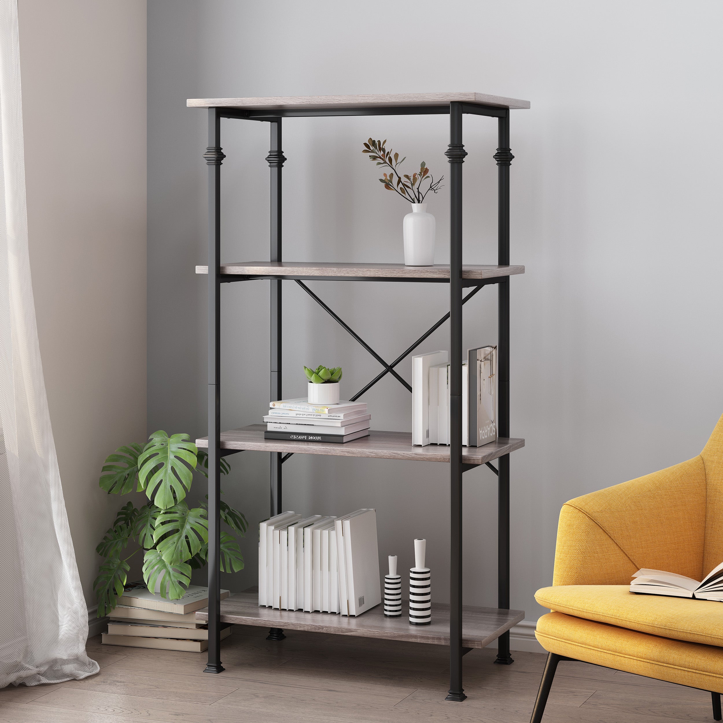 Gessling Modern Industrial 4 Shelf Etagere Bookcase