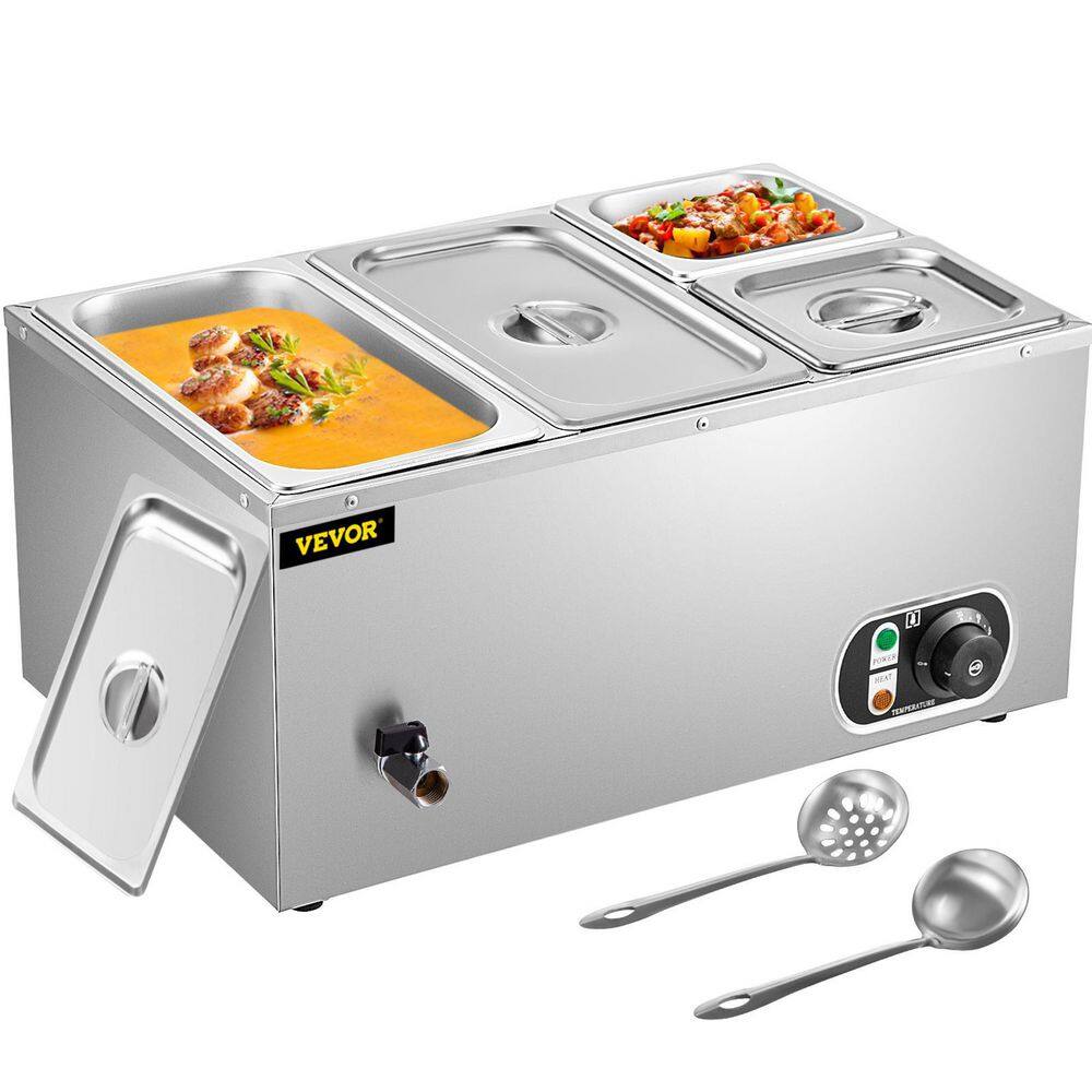 VEVOR 6 in. Deep Commercial Food Warmer 2x13GN and 2x16GN 4-Pan Stainless Steel Bain Marie 14.8 Qt. Capacity 1500W PT4BM-42B110VLRI8V1