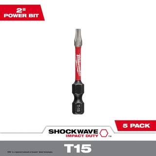 MW SHOCKWAVE Impact Duty 2 in. T15 Torx Alloy Steel Screw Driver Bit (5-Pack) 48-32-4683