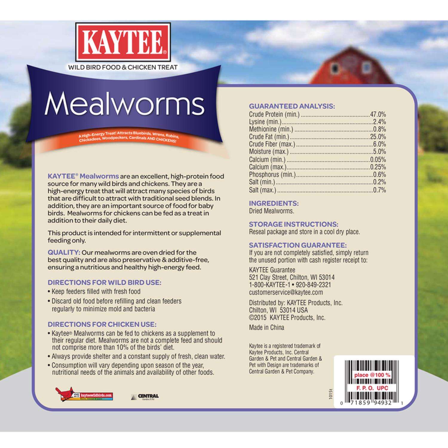 Kaytee Mealworms Wild Bird/Poultry Dried Mealworm Mealworms 32 oz