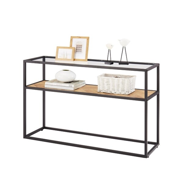 Glass Console Sofa Table， Modern Open Hallway Table， Narrow Entryway Table