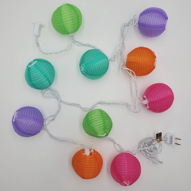 10ct Electric String Lights With 3 quot x7 x27 Nylon Lanterns Multi Color