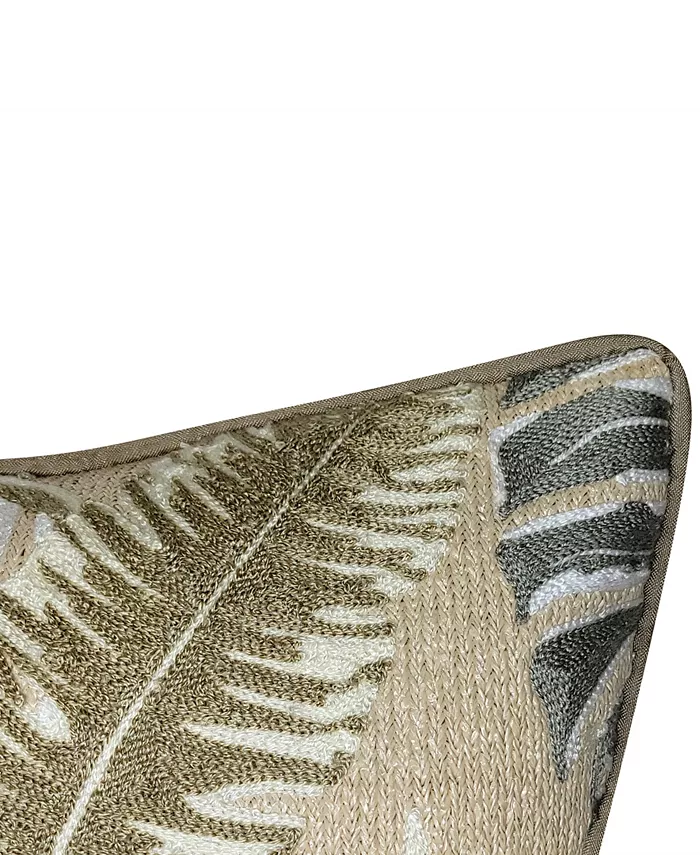 Edie@Home NYBG Indoor Outdoor Raffia Embroidered Leaves Decorative Pillow， 12 x 20