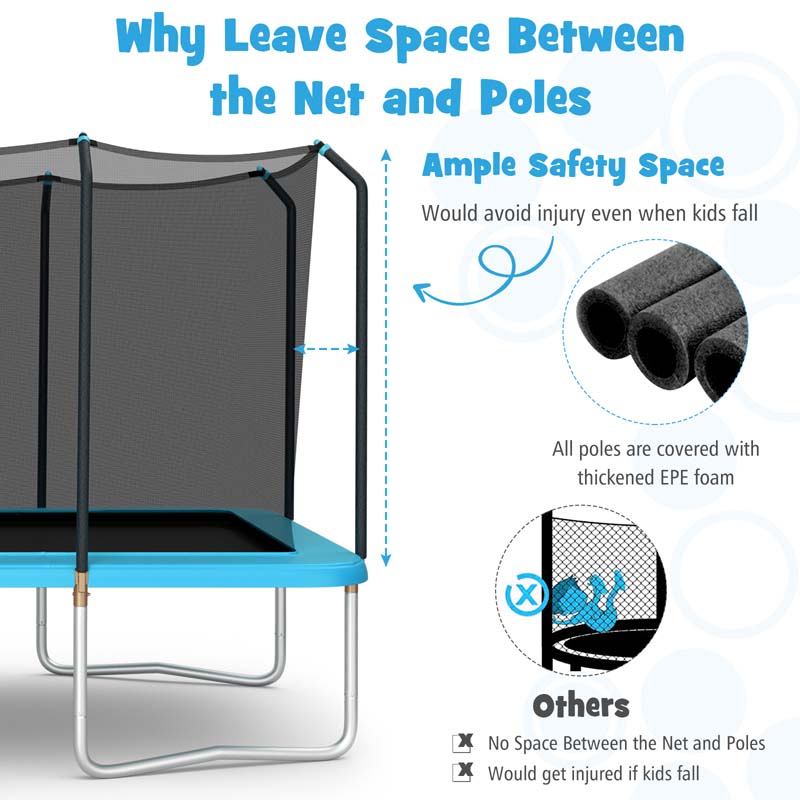 8 x 14 FT ASTM Certified Rectangular Trampoline with Safety Enclosure Net & Ladder