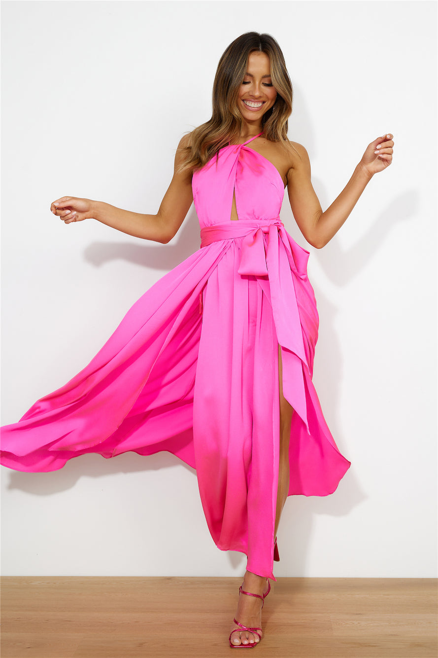 Tropical Times Midi Dress HOT PINK