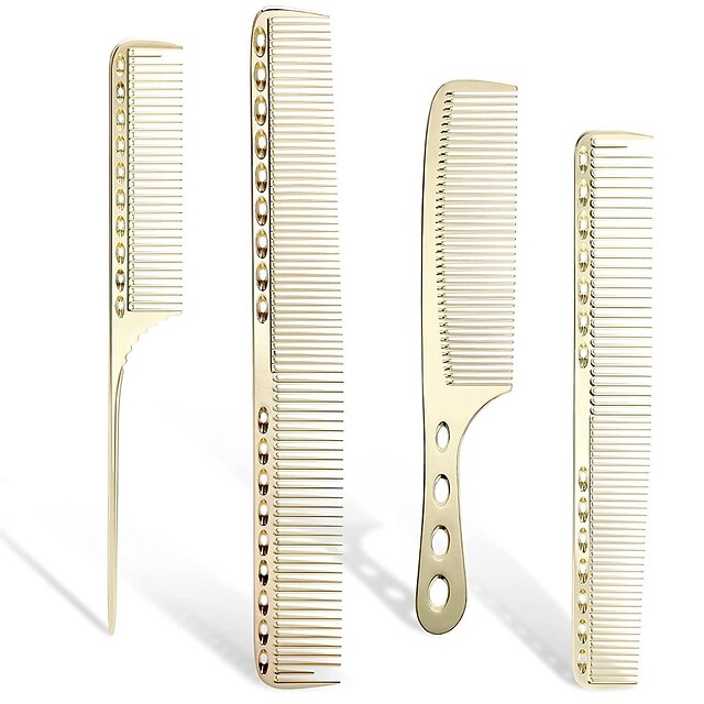 4pcs Professional Stainless Steel Comb Space Aluminum Comb For All Hair Types Hair Styling Comb Fine Cutting Comb Rat Tail Comb Detangling Comb