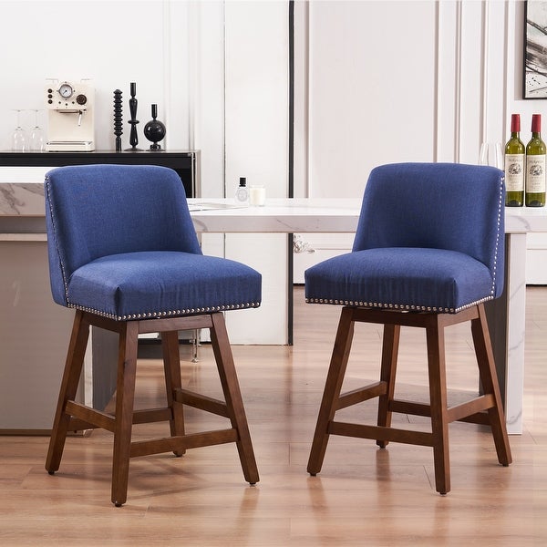 Faux Linen Swivel Bar Stools Set of 2， High Back Bar Height