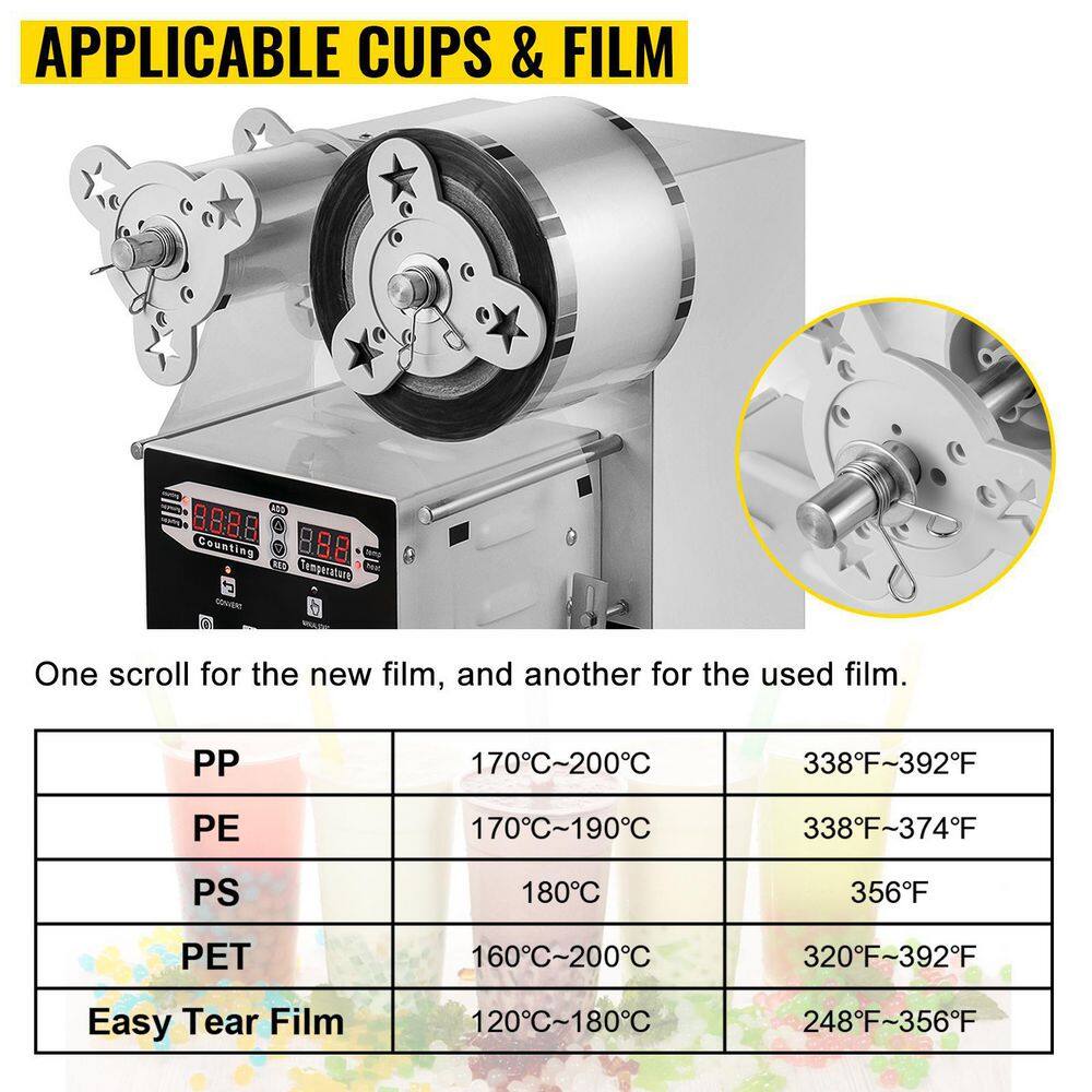 VEVOR Automatic Cup Sealing Machine 500 to 650-Cups Per Hour Electric Cup Sealer Machine with Digital Control for PP PET Cups 95MMQZDFKJ-WHITE1V1