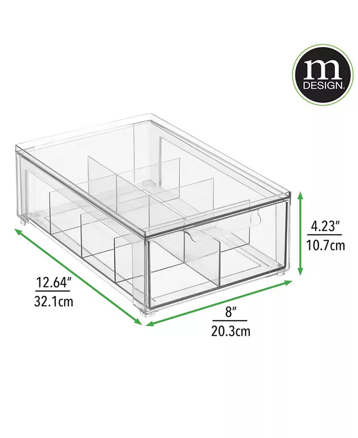 mDesign Plastic Kitchen and Pantry Organizer with Divided Drawer - 2 Pack Clear