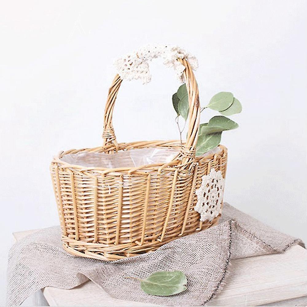 Braided Design Flower Print Widely Applied Tote Picnic Weaving Basket For Wedding